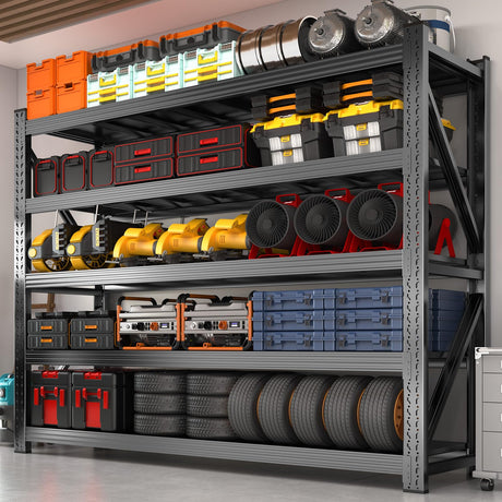 63" W Heavy Duty Garage Shelving, 6000LBS Garage Storage Shelves Industrial Shelving Unit, 5 Tier Adjustable Metal Shelving for Basement, Shop, Warehouse, 63" W x 24" D x 71" H Umeiga
