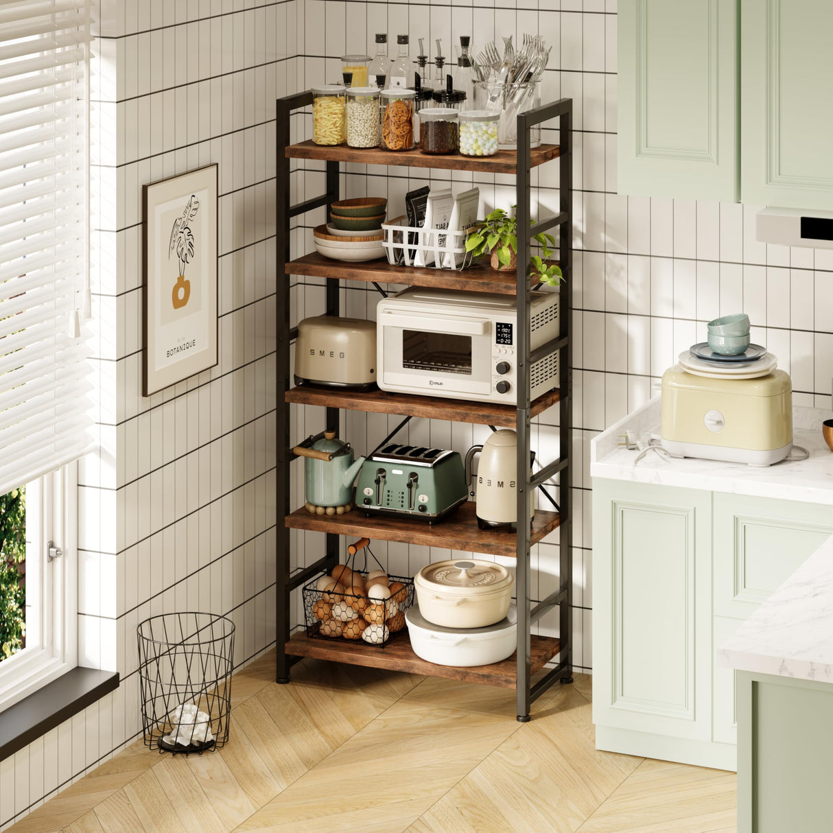 VERMESS 5 Tier Bookshelf, Tall Book Shelf, Vintage Industrial Bookcase with Open Display Shelves, Wood Storage Shelving Unit Metal Frame Standing Bookshelves for Bedroom/Home/Office, Rustic Brown VERMESS