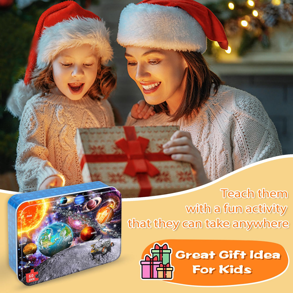 LELEMON Puzzles for Kids Ages 4-6, Space Puzzle 60 Piece Puzzles for Kids in a Metal Box, Educational Kids Puzzles Jigsaw Puzzles Childrens Puzzle Games Puzzle Toys for Girls and Boys LELEMON