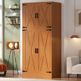 Unikito Armoire Wardrobe Closet, 71" Farmhouse Wooden Wardrobe with Adjustable Shelves and Hanging Rod, Freestanding Clothing Storage Cabinet Organizer for Bedroom Living Room Office, Highland Oak Unikito