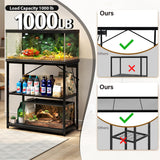 TC-HOMENY Fish Tank Stand 10-30 Gallon, 1000LB Capacity Aquarium Stand with Charging Station，31" L x 16" W Metal Reptile Tank Stand, Double Storage Design Adjustable Boards, Black (Tank not Included) TC-HOMENY