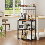 Txecpro kitchen Bakers Rack with Power Outlet, Coffee Bar Table 4 Tiers, Microwave Stand with 6 S-shaped Hooks, Kitchen Storage Shelf Rack for Spices, Pots and Pans，25.6" L x 12" W x 53.5" H Txecpro