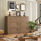 FINETONES 8 Drawer Dresser, 47.2" Chest of Drawers with Large Storage, Wood Dresser with Deep Drawers, Long Dressers & Chests of Drawers for Home Office, Walnut FINETONES