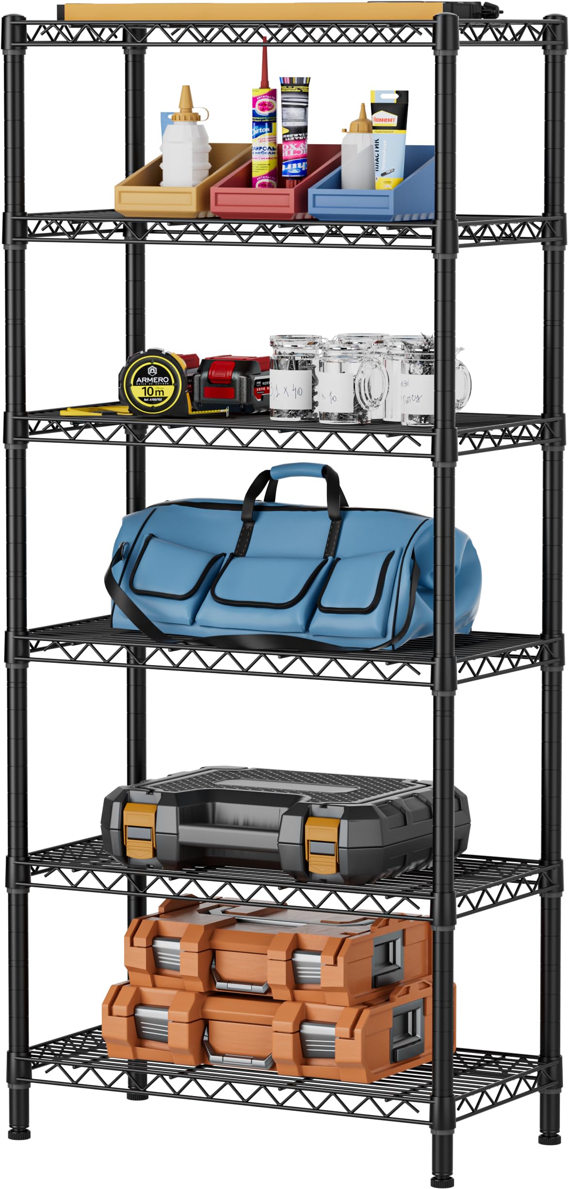 SINGAYE 6 Garage Heavy Duty Shelving Unit Kitchen Pantry Close Home Organizers and Storage Bathroom Shelf Laundry Room Organization Industrial Book Metal Wire Adjustable Shelves SINGAYE