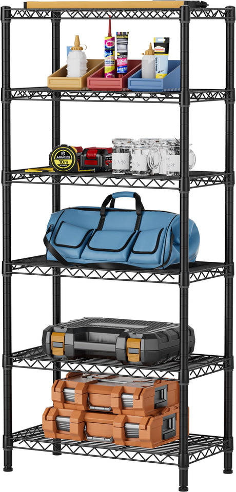 SINGAYE 6 Garage Heavy Duty Shelving Unit Kitchen Pantry Close Home Organizers and Storage Bathroom Shelf Laundry Room Organization Industrial Book Metal Wire Adjustable Shelves SINGAYE