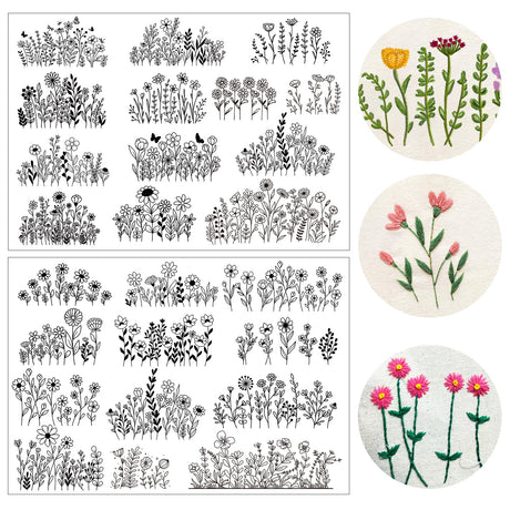 Flower Water Soluble Embroidery Patterns, 25 Pcs Stick and Stitch Embroidery Papers Wash Away Pre-Printed Floral Pattern Transfers, Customized Gift for Hand Sewing Lover Beginners INCOK