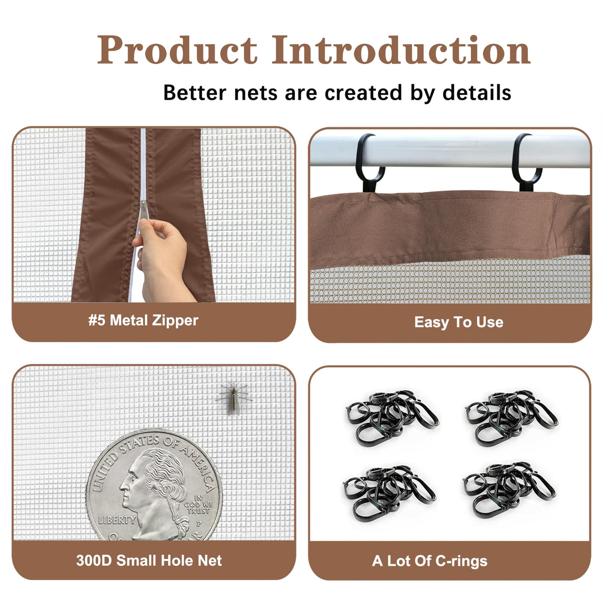 SCOCANOPY Universal Replacement Mosquito Netting Screen Walls for 10x10 Canopy Or Gazebo, Set of 4 Panels (Brown) SCOCANOPY