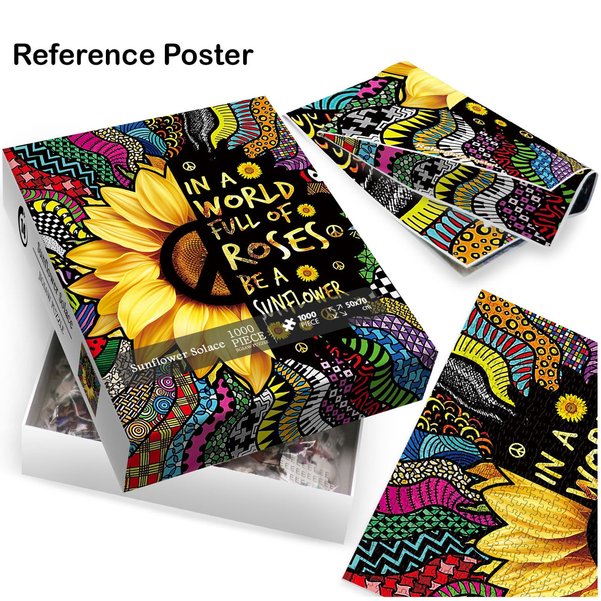 Sunflower Inspirational Puzzles for Adults 1000 Piece, Rainbow Mandala Colorful Flower Jigsaw Puzzle, Motivational Quote Puzzle for Family Game IdeaBazar