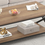 HSH Rustic Farmhouse Coffee Table, Modern Minimalist Wood and Metal Living Room Table, 2 Tie Rectangle Center Table with Storage & Display Shelf, Simple Office Cocktail Tea Table, Rustic Oak, 39 Inch HSH