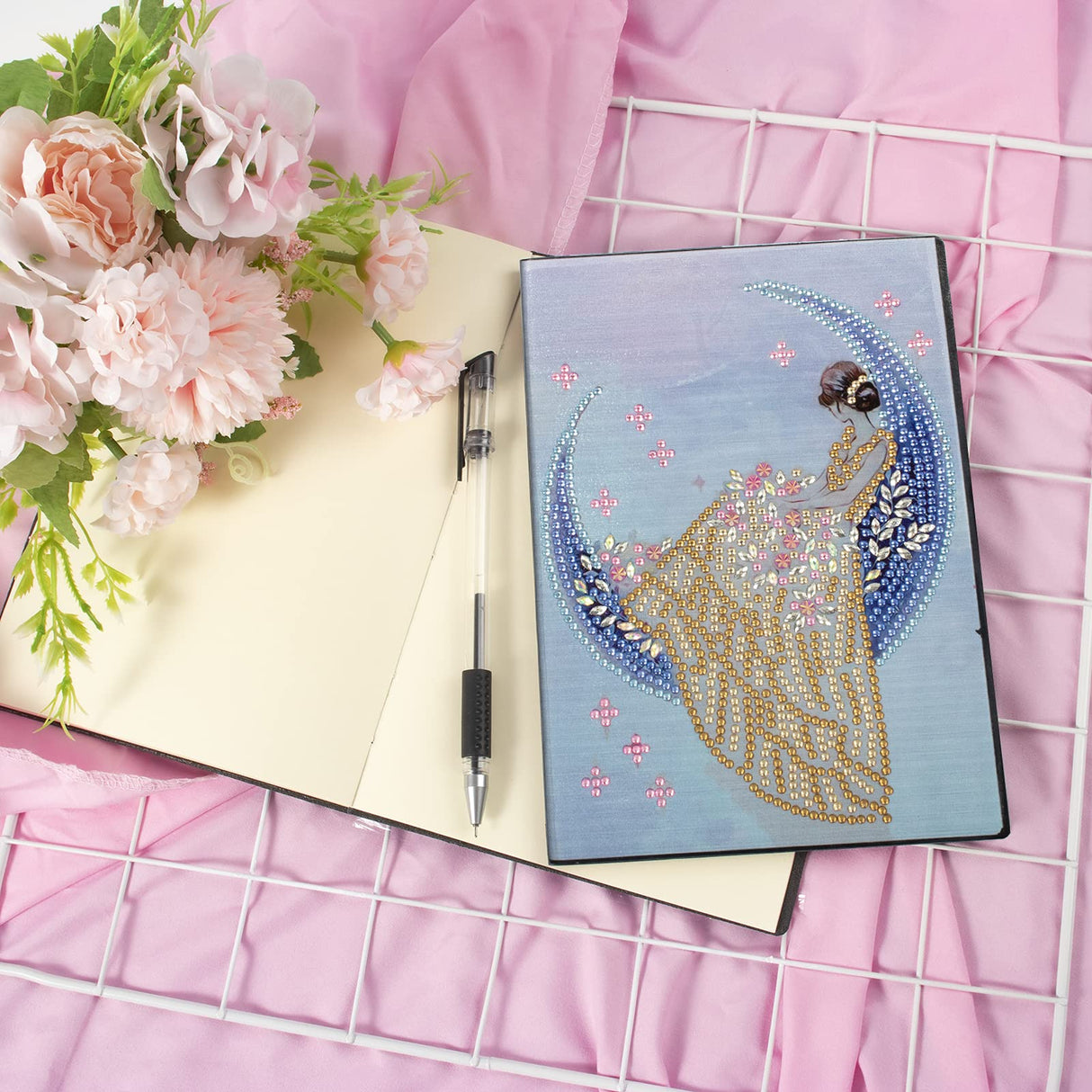 DIY 5D Diamond Art Painting Notebook Kits Moon Fairy Girl Princess Leather Cover Special Shaped Journal Sketchbook Crystal Diamond Art Hardcover Dairy Book Birthday Gift 8.26x5.9IN Generic