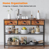 Rustic Brown 38'' Furologee Console Sofa Table with 3 Fabric Drawers and Storage Shelves Furologee