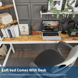 Garvee Twin Size Loft Bed with Large Desk and Storage Shelves, Heavy Duty Metal Loft Bed with Safety Guardrail and Ladder for Kids and Adults, Steel Slats Support, Space Saving, White and Brown Garvee