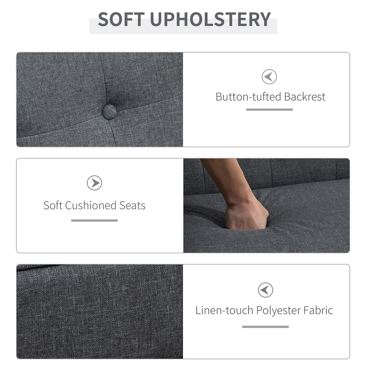 HOMCOM Modern Upholstered 2-Seat Loveseat Sofa with Linen-Touch Fabric and Rubberwood Legs, Grey HOMCOM