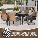 Andehomy 7-Piece Patio Dining Set for 6, Outdoor Dining Set with Wicker Swivel Patio Dining Chairs with Cushions & Black Rectangular Woodgrain Dining Table with 1.75”Umbrella Hole, Black & Brown Andehomy