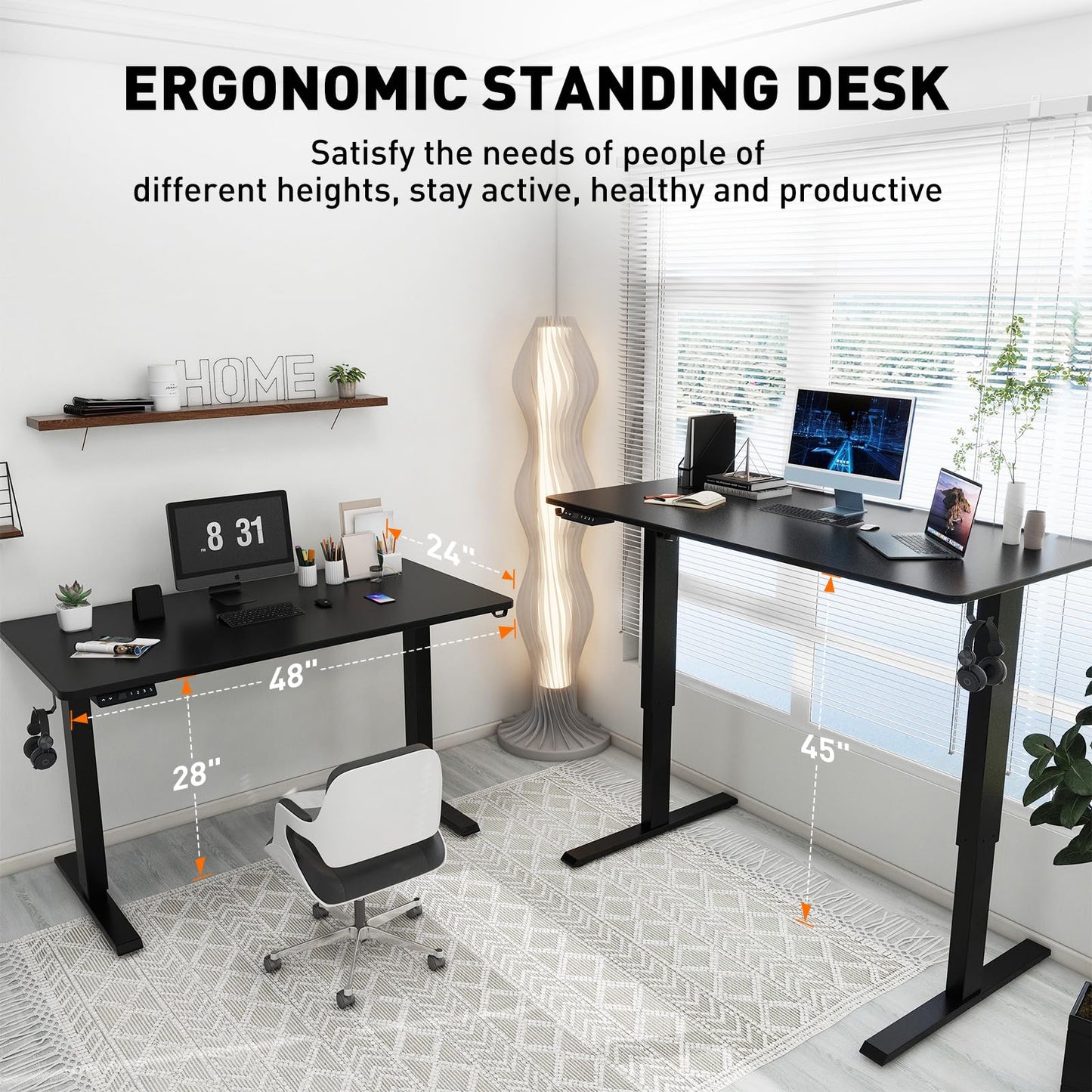 Win Up Time Electric Standing Desk Whole Piece Desktop Height Adjustable Desk- Standing Computer Desk, Sit to Stand Desk, Electric Stand Up Desk on Wheels