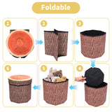 Round Storage Ottoman Cube, Tree Stump Stool, Forest Decor, Multifunctional Toy Storage Box, Cute Foldable Ottoman Stool, Tree Stump footstool Ottoman Storage, 11" Small Foot Stool, Toy Chest Storage Hoohnnaa