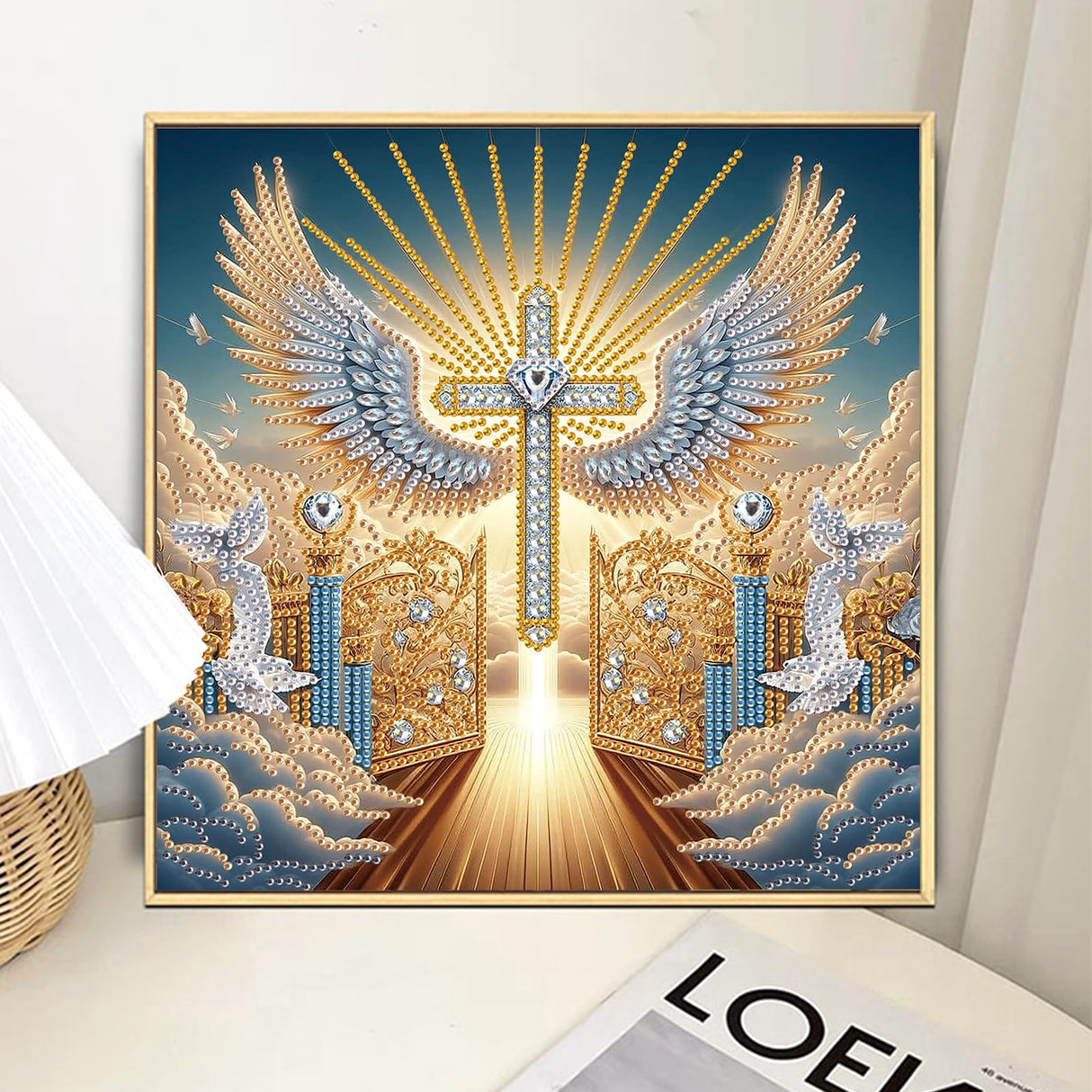 Special Shape Diamond Art Kits for Adults, 5D Religious Diamond Painting Kit with Cross, Ethereal Wings & Celestial Gate, DIY Crystal Rhinestones Painting for Home Wall Decor Gift 11.8 x 11.8 inch antor
