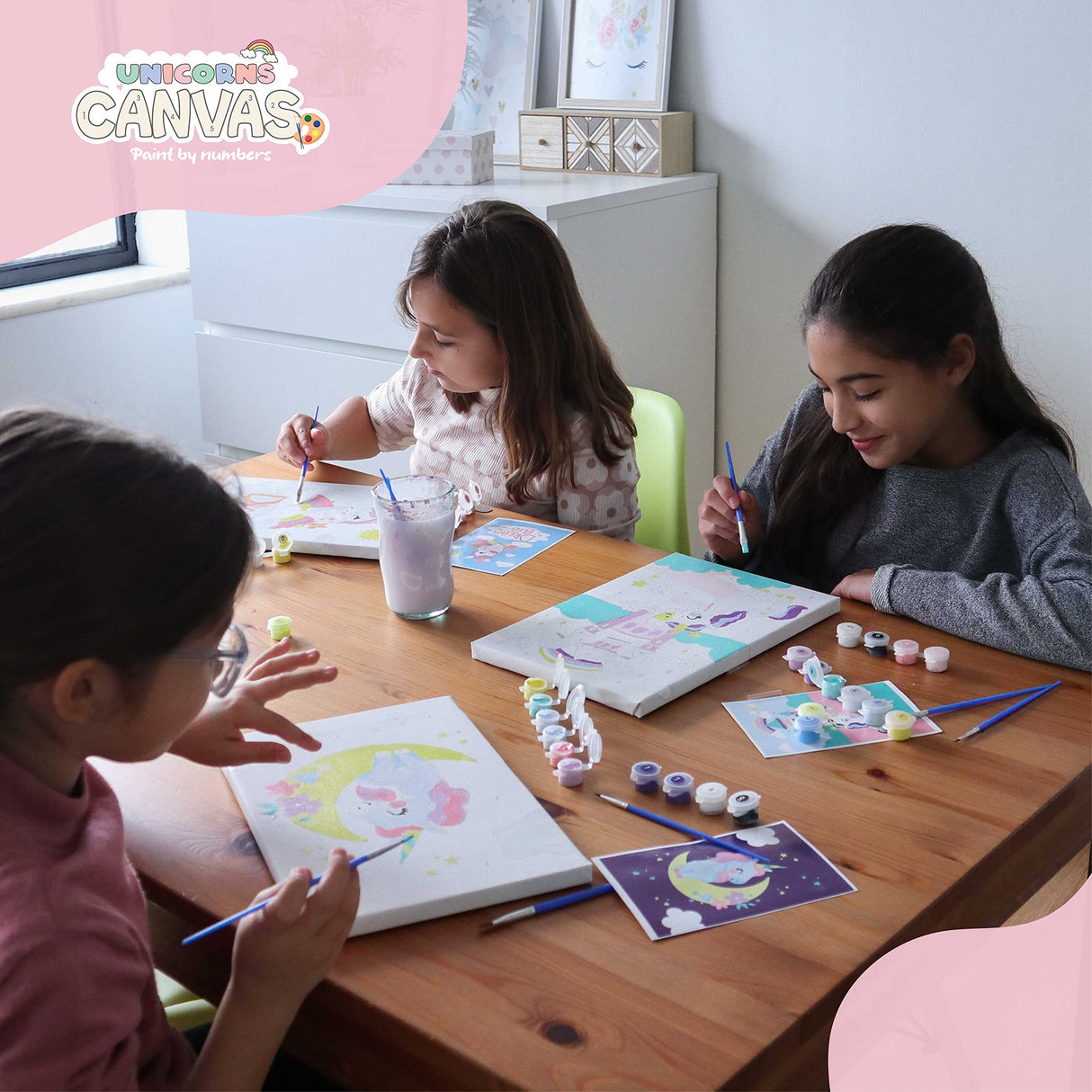BONNYCO Paint by Numbers Kit for Kids Unicorns Pack 3 Canvas Paint by Number Canvas Framed Pre Drawn, Unicorn Gifts for Girls | Arts and Kids Crafts 4-6 8-12, Pintar por Numeros | Unicorn Craft BONNYCO