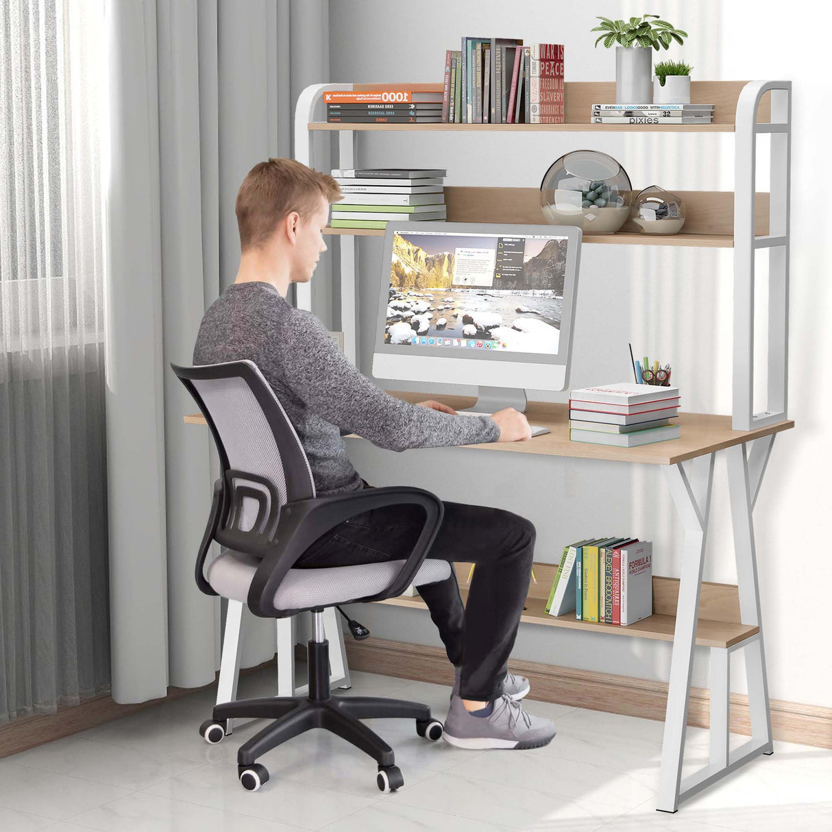 tonchean 47” Computer Desk with Hutch and Space-Saving Storage Shelves tonchean