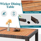 Shintenchi 7 Pieces Patio Dining Set, Wicker Patio Conversation Set with Wooden Table Top, Outdoor Table and Chairs with Soft Cushions for Backyard, Deck and Garden, Brown Rattan Shintenchi