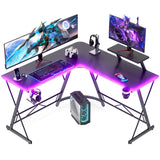 Mr IRONSTONE Gaming Desk with LED Lights, L Shaped Desk Corner with Cup Holder & Headphone Hook, Computer Desk Home Office Desks with Large Monitor Stand, Carbon Fiber Surface, Black 51 Inch Mr IRONSTONE