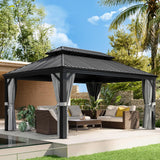 Aoxun 12' X 16' Permanent Hardtop Gazebo Aluminum Gazebo with Galvanized Steel Double Roof for Patio Lawn and Garden, Curtains and Netting Included, Grey Aoxun