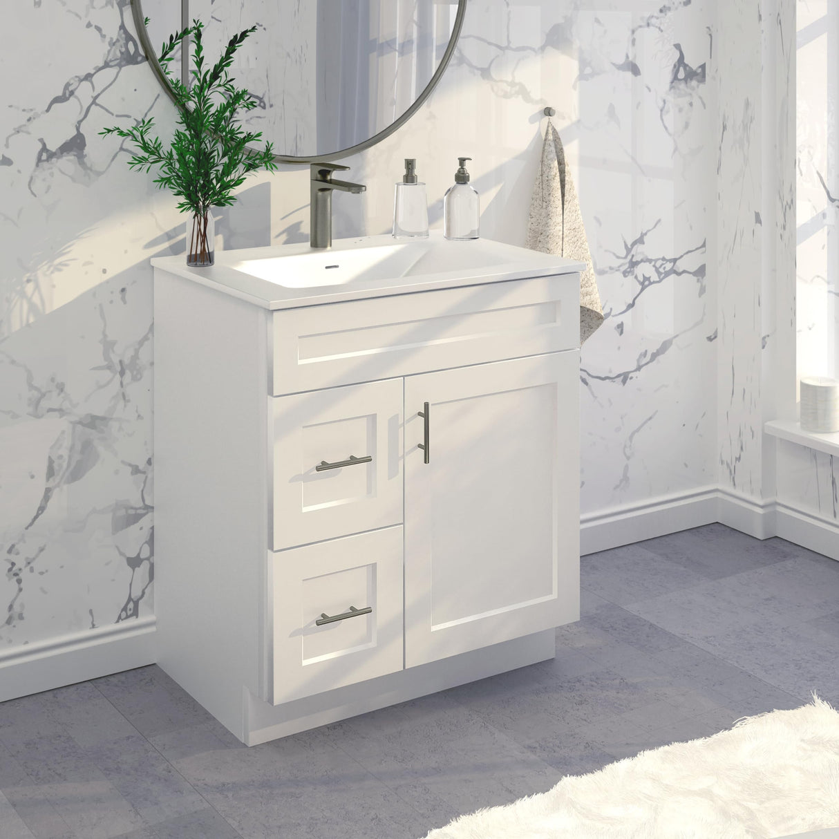 White Shaker Sink Base Bathroom Vanity with Drawers 30" Ready-to-Assemble Cabinet WoodArtSupply