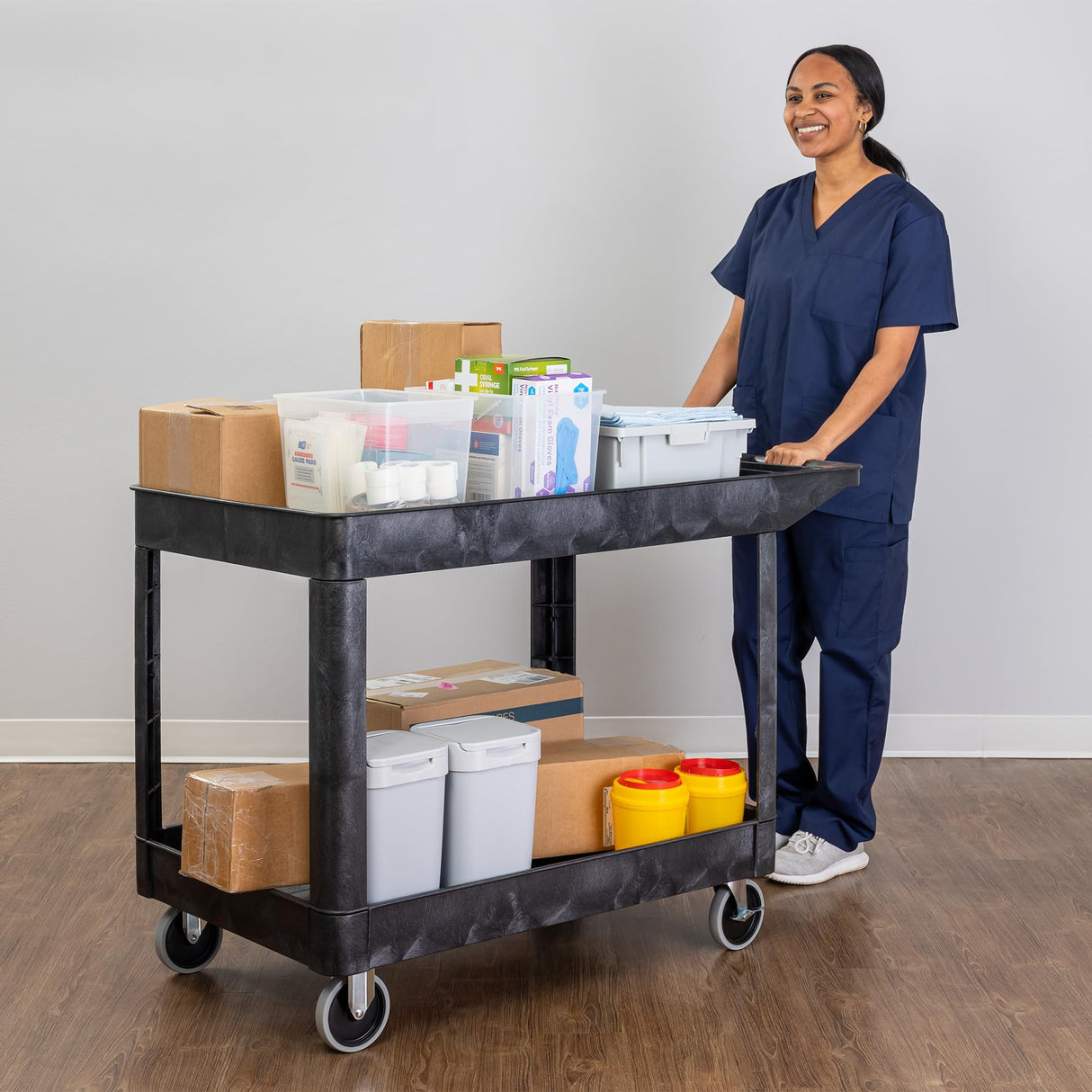 Stand Steady Original Tubstr Extra Large Two Shelf Utility Service Cart - Supports up to 500 lbs., Heavy-Duty Rolling Service Cart for Warehouse, Stand Steady
