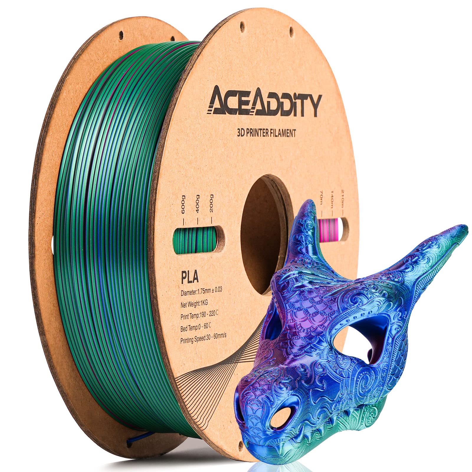 Aceaddity Silk Magic PLA 3D Printer Filament, Multi-Colour Tri-Extrusion 1.75mm 3D Printing PLA Filament, Shiny Silk Coextruded PLA, Dimensional Accuracy +/- 0.02 mm, 1kg/2.2lbs (Blue-Red-Gre - WoodArtSupply