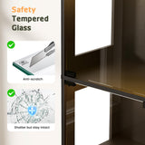 Lamtor Display Cabinet with Glass Doors - 67" Curio Cabinet with RGB LED Lights and Drawer for Collectibles, 4 Tier Glass Display Case for Living Room, Office, Black(Narrow) Lamtor