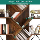 YITAHOME Industrial Tree Bookshelf, Large 5 Tier Bookcase Tall Standing Book Shelves Organizer Display Rack for Living Room Home Office, Rustic Brown YITAHOME