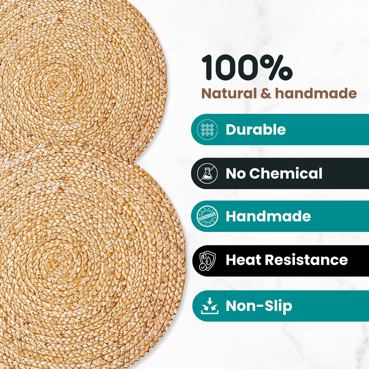Eco Crave Jute Round Woven Placemats Set of 6, Natural 13 Inch Boho Farmhouse Rustic Hand Woven Place mat for Dining Table Decor, Wicker Chargers Heat Resistant Easy to Clean and Non-Slip Placemat Eco Crave