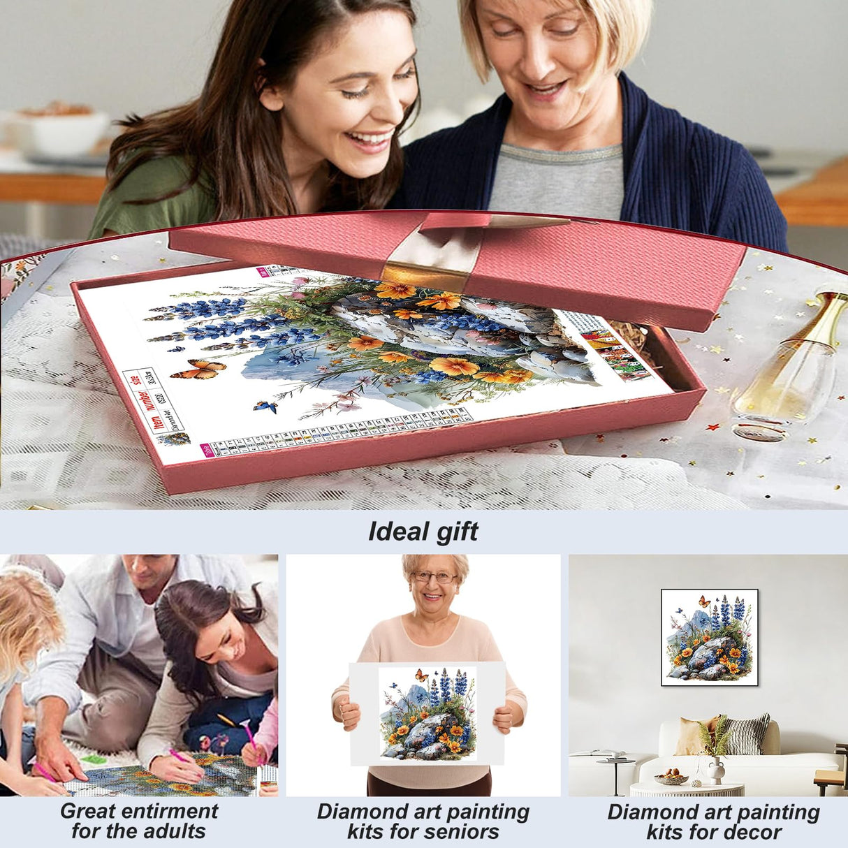 Acudotr Flower Diamond Painting Kits for Adults, 5D DIY Diamond Art Kits for Beginners, Full Drill Diamond Painting Kits for Home Wall Decor, 12x12 Inch Acudotr