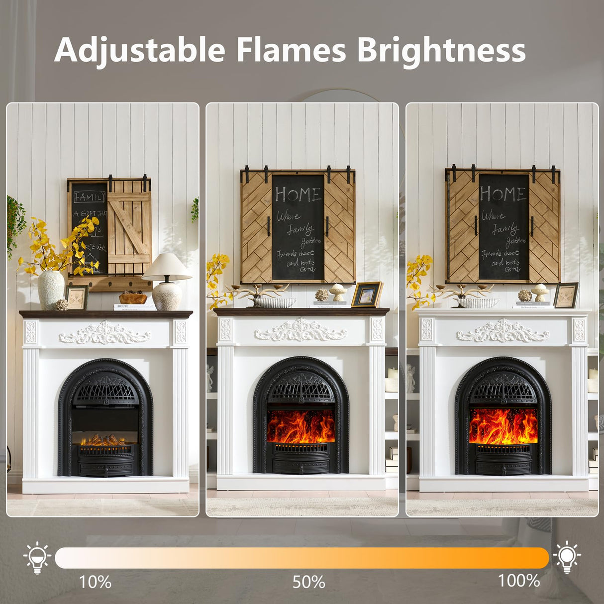 45" Birdcage-Style Electric Fireplace with Mantel, 46" Tall Fireplace TV Stand, Farmhouse Entertainment Center with Storage & Replaceable Insert Heater for Living Room, White+Walnut SOOWERY