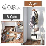 FILWH Freestanding Coat Rack with Umbrella Organizer Tray Bamboo Coat Tree Rack with 8 Hook Stand for Clothes Bag Hats Entryway Hanger Stand(Black) FILWH