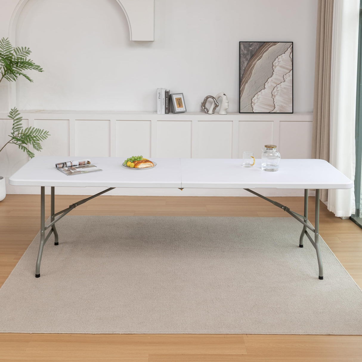 BTEXPERT 8-Foot-96 long White Plastic Folding Table Portable 30" Wide, 29" High, Indoor Outdoor Events Banquet Dining Party Patio, One BTEXPERT