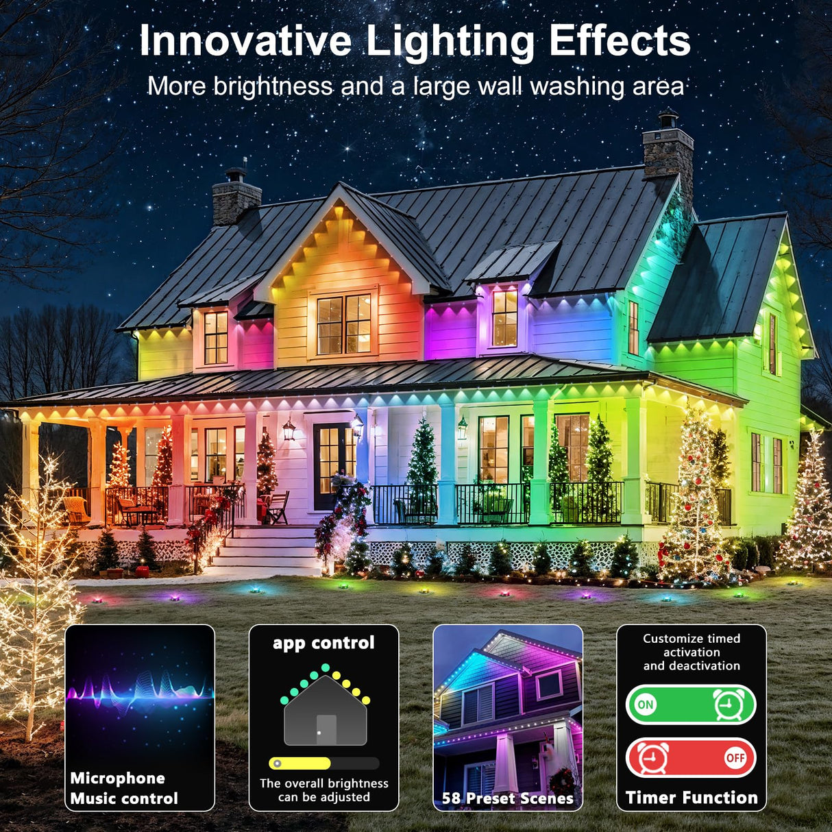 RCUICA 500FT Permanent Outdoor Lights Waterproof with Smart App Control Remote,DIY Scene Modes,Music Sync hronization,Eaves Lights for Garden Decor,Deck,Christmas RCUICA