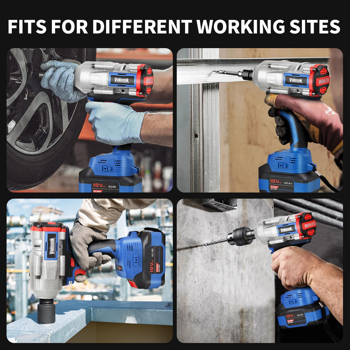 Vniissok Cordless Impact Wrench, 1000N.m(740ft-lbs) High Torque Brushless Impact Gun with 2 x 4.0Ah Batteries, Electric Impact Driver for Car Tires Truck Mower Vniissok