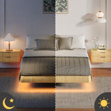 Bellemave King Floating Bed Frame with LED Lights, Oak Wood Floating Bed Frame King, Wave Curve Wood Texture Bed with Heavy Duty Metal Slats Bellemave