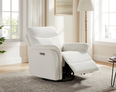 VANOMi Power Recliner Chair Swivel Glider, Electric Rocking Recliner Chairs with USB and Type-C Ports, Nursery Chair Recliner for Living Room, Bedroom, Apartment（White）