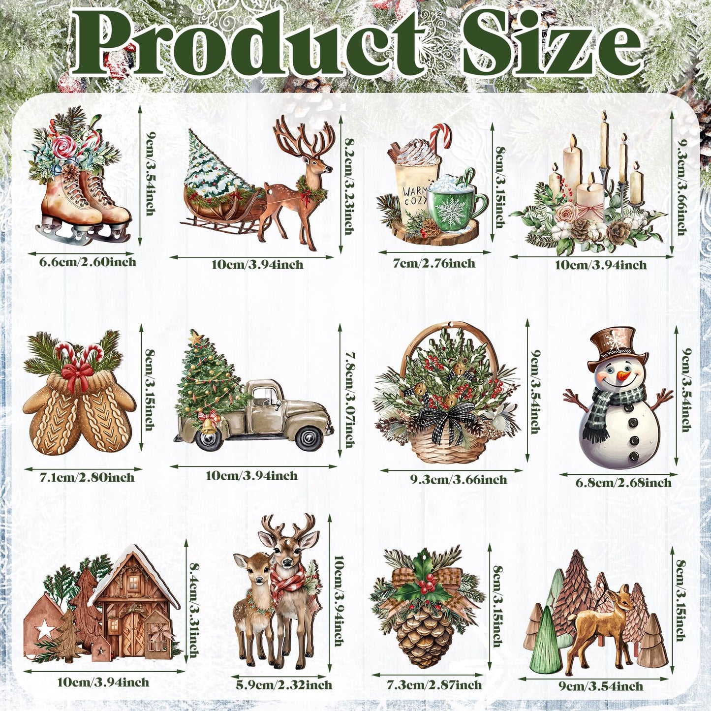 36 Pieces Christmas Wooden Tree Hanging Ornaments Christmas Wooden Pine Cone Elk Truck Snowman Gingerbread House Hanging Signs Christmas Wooden Decor with Rope for Xmas Party