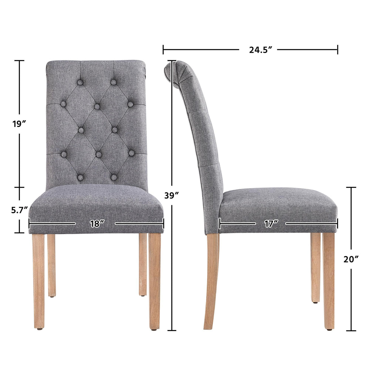 Yaheetech Dining Chairs Set of 6 Fabric Upholstered Dining Chairs Padded Chairs Button Tufted Kitchen Chairs With Solid Wood Legs for Home, Dining Room, Kitchen, Dark Gray Yaheetech