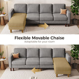 KKL L Shaped Sectional Couches for Living Room, Corduroy Sofa Couch with Convertible Chaise, 4 Seat Comfy Couch for Apartment, House, Dark Grey (Grey, 100 inches) KKL