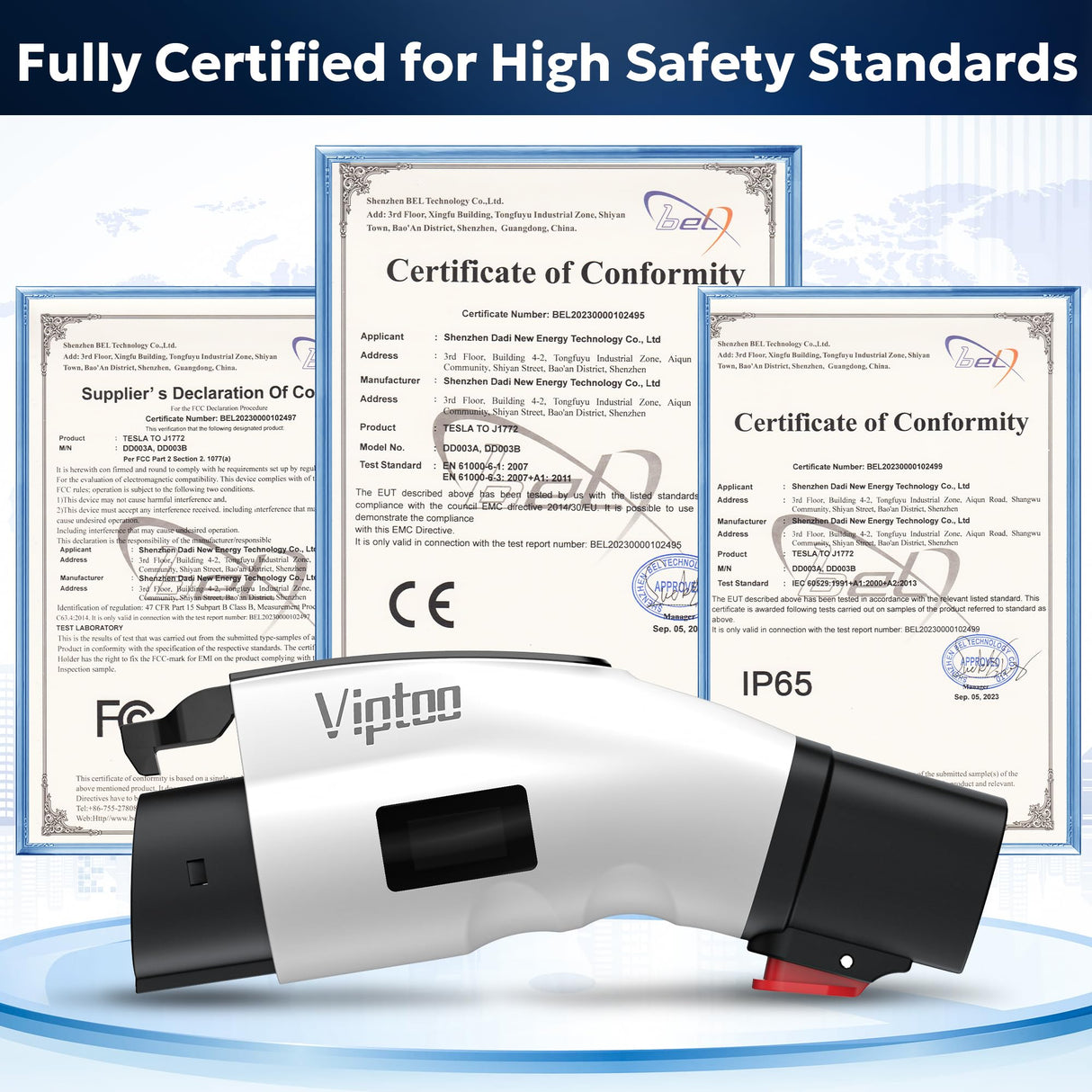 VIPTOO for Tesla to J1772 Adapter with Screen Display [Only to J1772], 60Amp 250V Converter with Press-Lock, Compatible with Tesla Charger&High-Power Connectors, Destination/Mobile Chargers VIPTOO