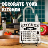 Rustic Wood Plaque with Stand - Kitchen Decor - Kitchen Rules Wood Sign - Idea Wooden Decor for Home Living Room Dining Room Shelf Table Decoration (31) DETIHO