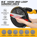 Gyfent Drywall Sander, 880W 7.3-Amp Popcorn Ceiling Removal Tool with 1100-2100RPM 5 Variable Speed 12pcs Sanding Discs Electric Drywall Sander with Vacuum Dust Collector LED Light for Ceiling Sanding Gyfent