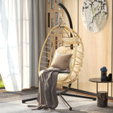 DWVO Egg Hanging Swing Chair with Stand Egg Chair Wicker Indoor Outdoor Hammock Egg Chair with Cushions 330lbs for Patio, Bedroom, Garden and Balcony, Beige DWVO