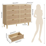GarveeHome Rattan 8 Drawer Dressers for Bedroom, Tall Dresser with Deep Drawers, Large Chest of Drawers for Closet with Wide Top, Long Wooden Dresser for Living Room, Hallway, Kids Room, Natural GarveeHome