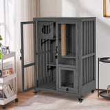 MCombo Luxury Cat House with Scratching Post, Wooden Large Cat Villa with Wheels, Multi-Feature Cat Condo with Escape Door, Cat Cages Enclosures with Shelter Indoor/Outdoor 6012-CT83 (Grey) mcombo