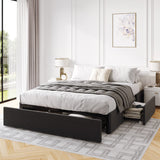 IMUsee Queen Bed Frame with Storage, 3 Large Drawers on Wheels, Fabric Upholstered Platform Bed, No Box Spring Needed, Wood Slats Support, Easy Assembly, Dark Grey IMUsee